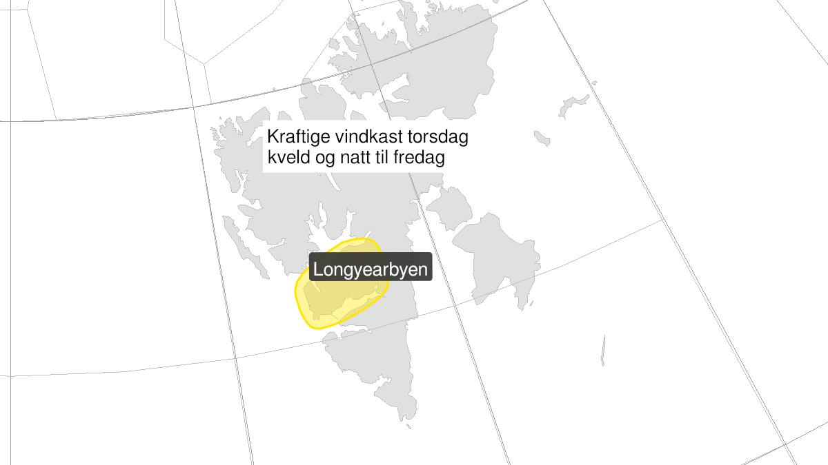 Kart over Kraftige vindkast, gult nivå, Nordenskiöld Land, 2022-09-22T22:00:00+00:00, 2022-09-23T07:00:00+00:00