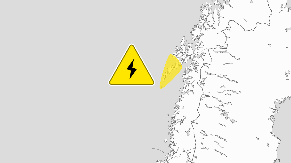 Kart over Mye lyn, gult nivå, Deler av Nordland , 2023-08-07T18:00:00+00:00, 2023-08-08T05:00:00+00:00