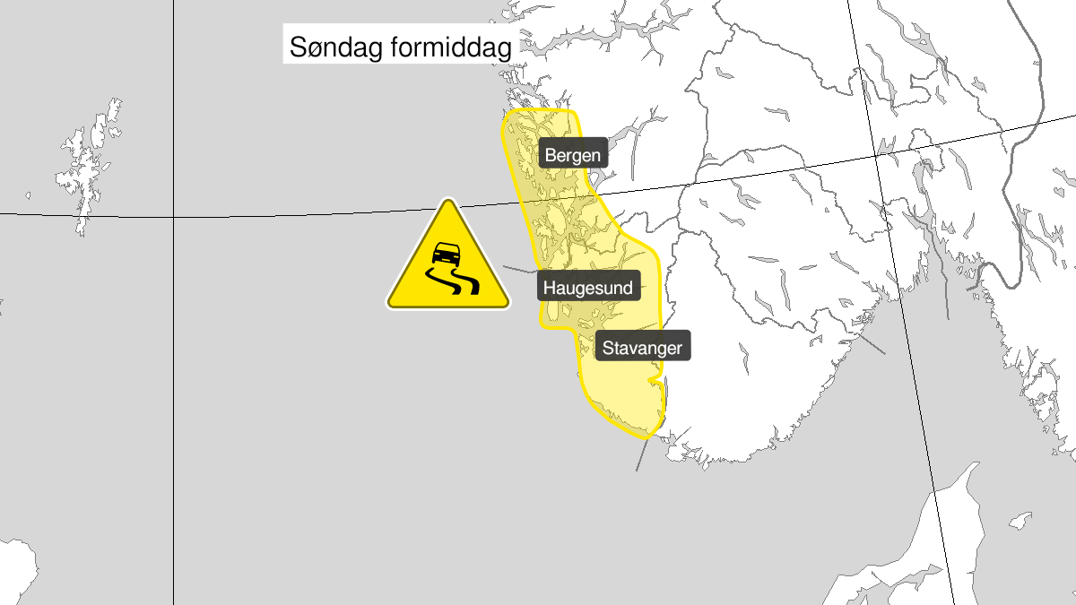 Kart over Is, gult nivå, Deler av Rogaland og Hordaland, 2023-12-24T06:00:00+00:00, 2023-12-24T14:00:00+00:00
