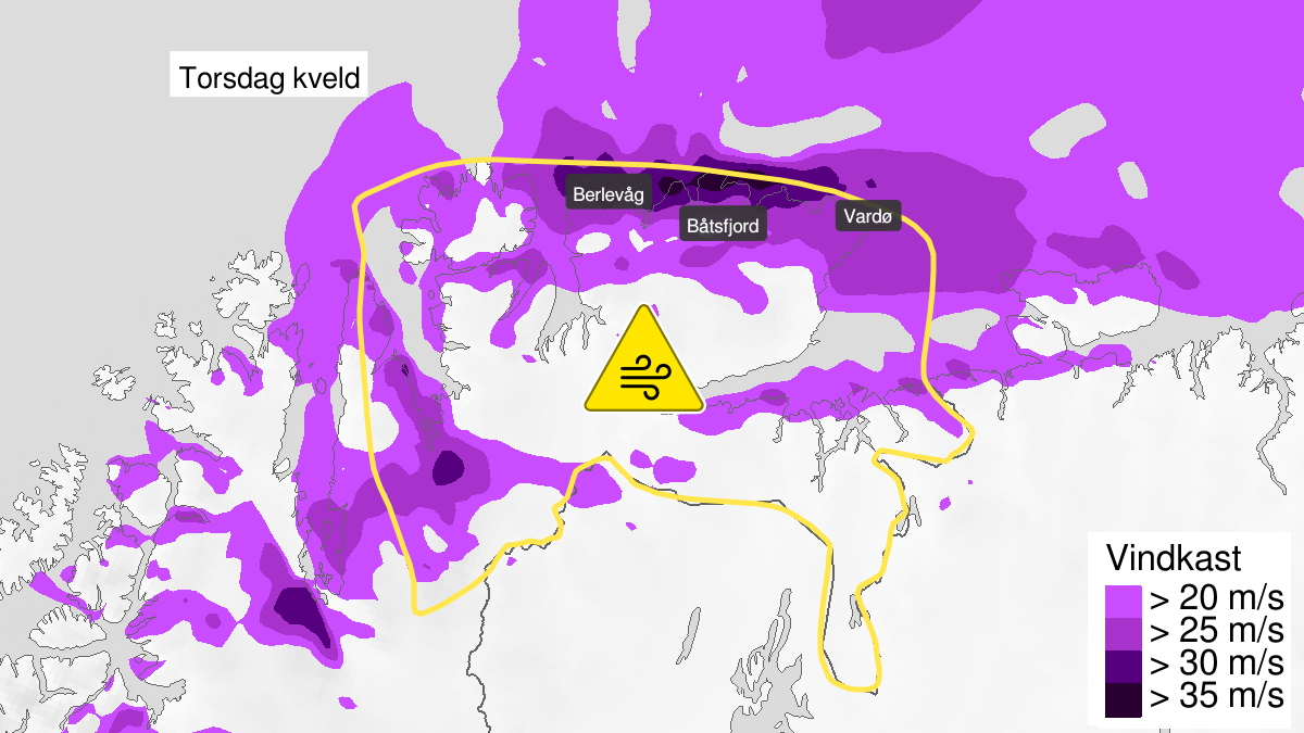 Kraftige vindkast, gult nivå, Øst-Finnmark, 20 February 17:00 UTC til 20 February 21:00 UTC.