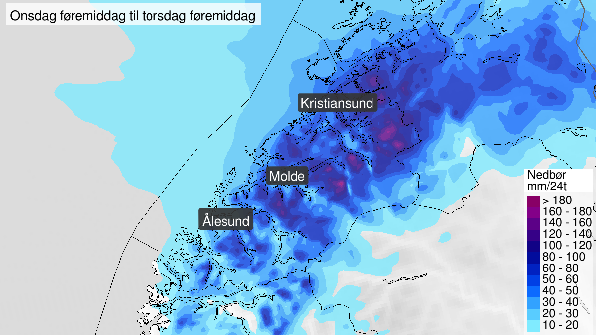 Heavy rain, yellow level, Møre og Romsdal, 05 February 09:00 UTC to 06 February 11:00 UTC.