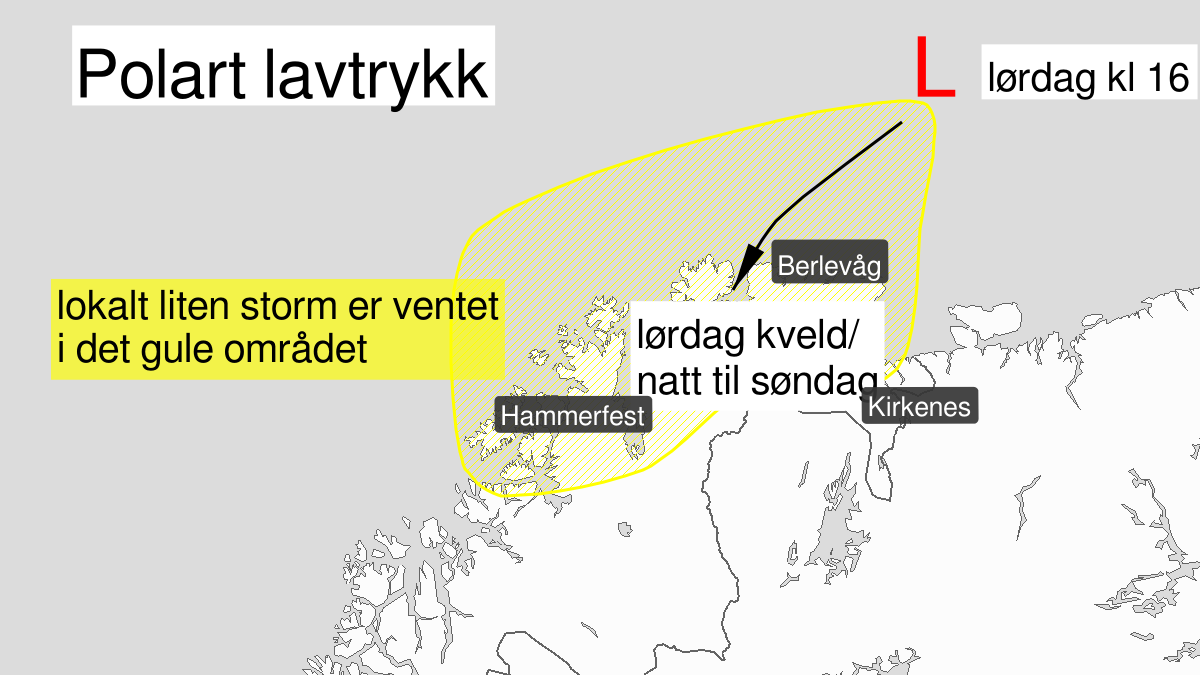 Polart lavtrykk, gult nivå, Kyst- og fjordstrøkene i Finnmark, 25 January 18:00 UTC til 26 January 05:00 UTC.