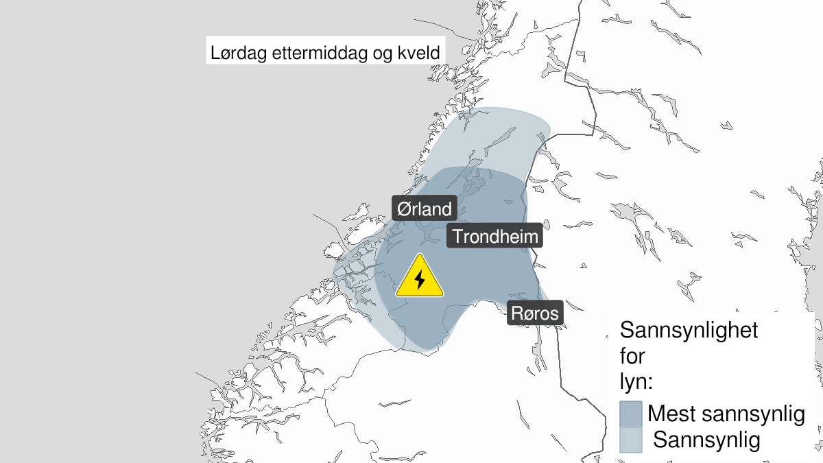 Kart over Mye lyn, gult nivå, Deler av Trøndelag og Møre og Romsdal, 2022-06-18T11:00:00+00:00, 2022-06-18T19:00:00+00:00