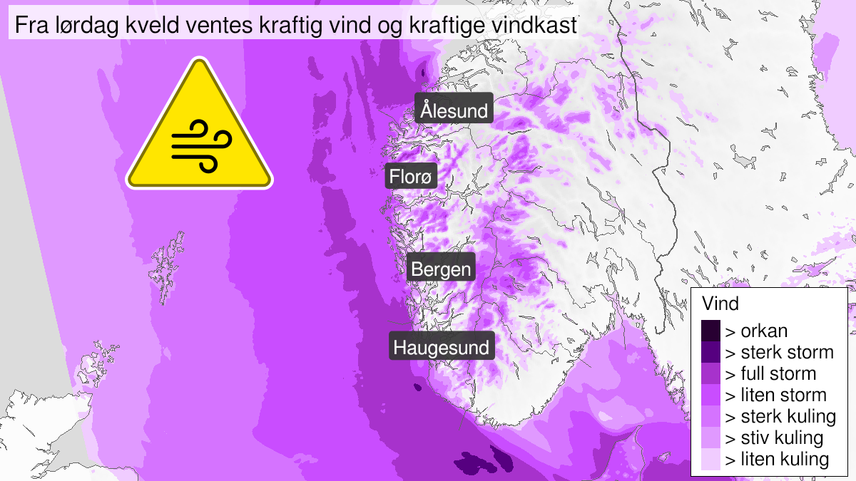 Kart over kraftige vindkast, gult nivå, Vestlandet sør for Stad og Sunnmøre, 29 January 18:00 UTC til 30 January 06:00 UTC.