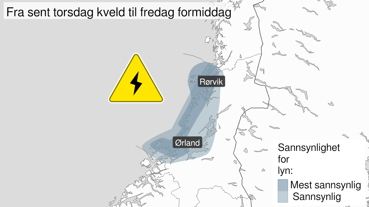 Kart over mye lyn, gult nivå, Trøndelag, 13 January 20:00 UTC til 14 January 09:00 UTC.