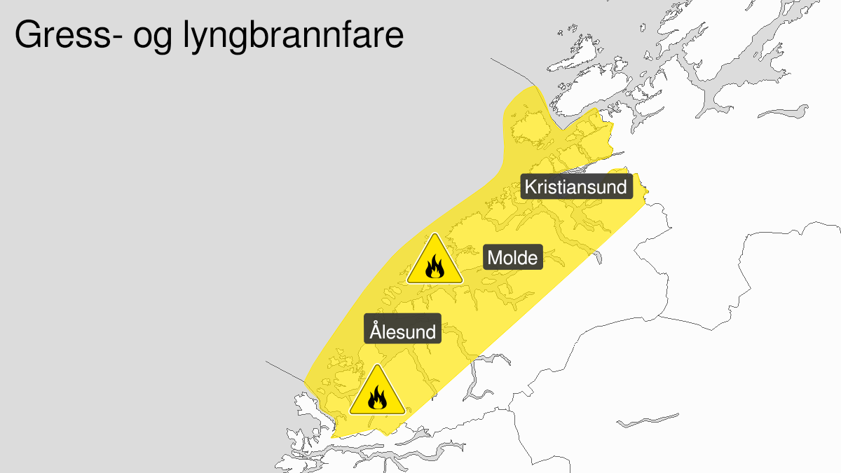 Kart over Skogbrannfare, gult nivå, Deler av Møre og Romsdal, 2023-04-17T08:00:00+00:00, 2023-04-22T22:00:00+00:00