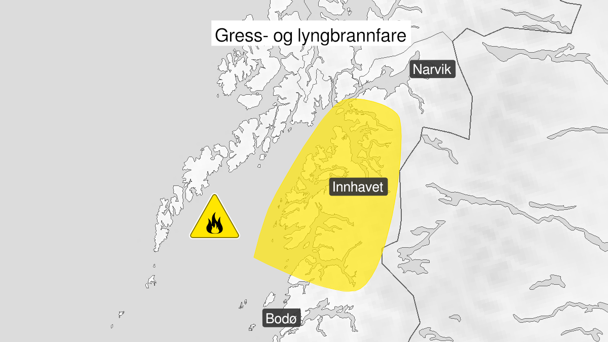 Kart over Skogbrannfare, gult nivå, Ytre strøk av Nord-Salten, 2022-12-01T08:00:00+00:00, 2022-12-04T12:00:00+00:00