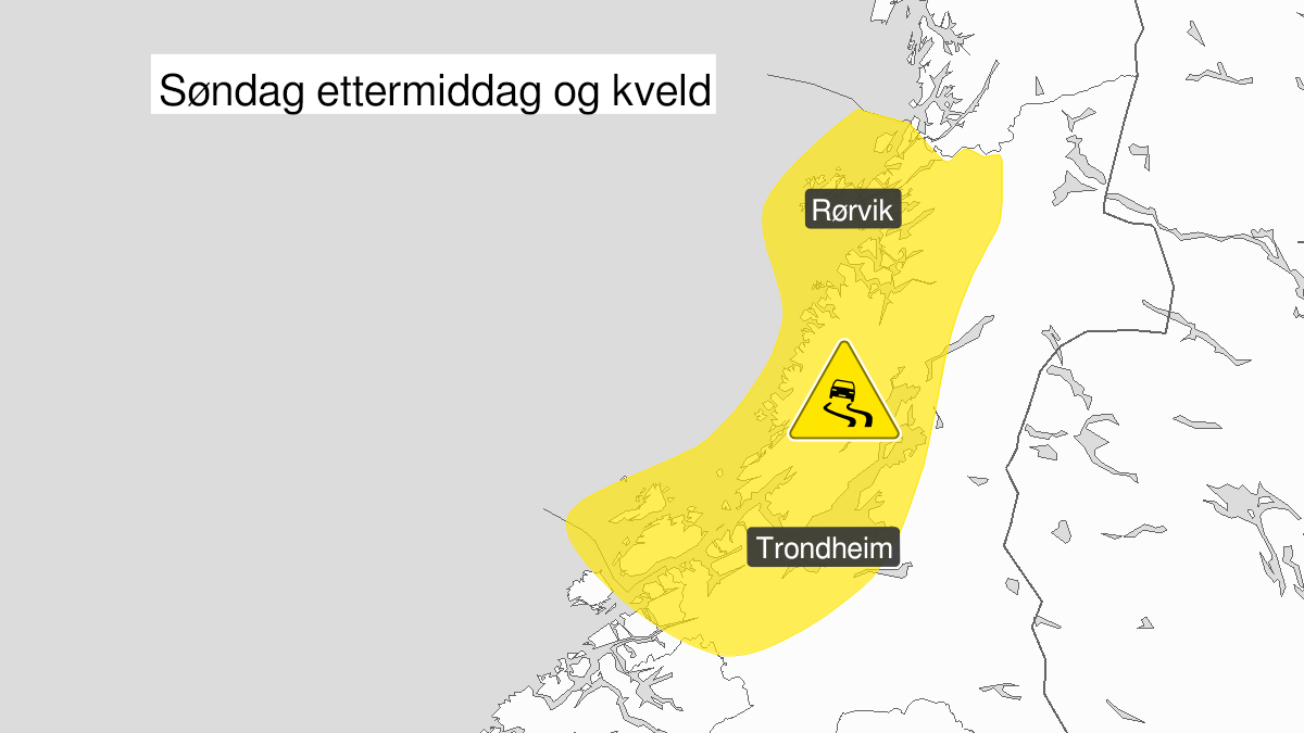 Kart over Is, gult nivå, Ytre og midtre strøk av Trøndelag, 2022-12-04T14:00:00+00:00, 2022-12-04T23:00:00+00:00