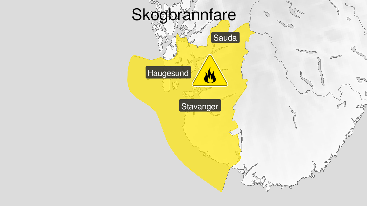 Map over Forest fire danger, yellow level, Rogaland, 2024-05-12T06:00:00+00:00, 2024-05-26T18:00:00+00:00
