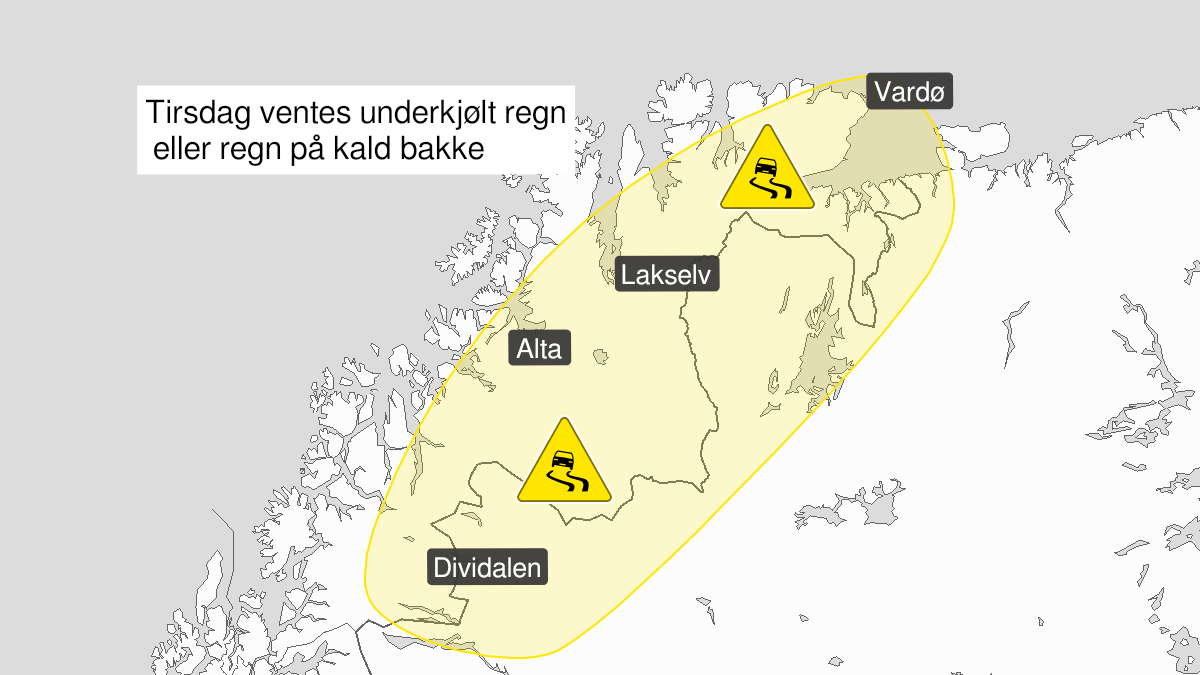 Map of ice, yellow level, Troms and Finnmark, 05 January 07:00 UTC to 05 January 23:00 UTC.