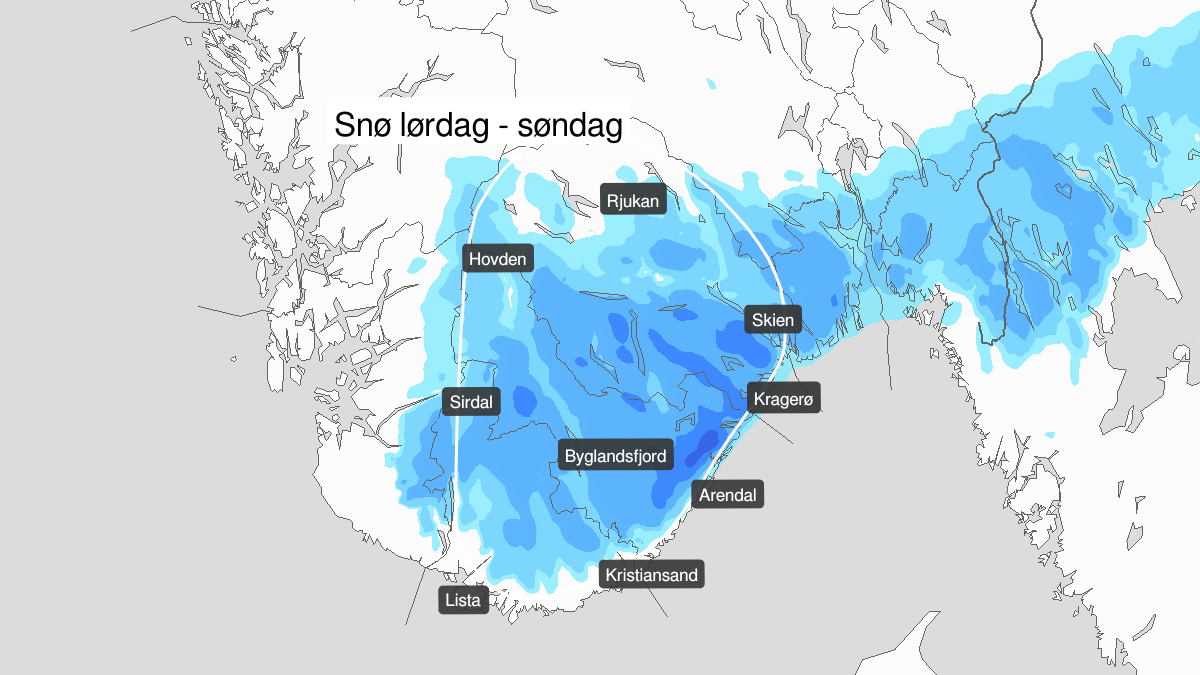 Mye snø, gult nivå, Telemark og Agder, 02 November 14:00 UTC til 03 November 18:00 UTC.
