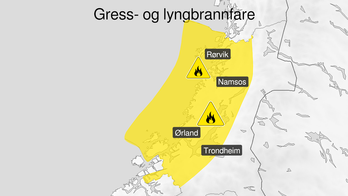 Map over Forest fire danger, yellow level, Parts of Trøndelag, 2023-04-13T00:00:00+00:00, 2023-04-22T22:00:00+00:00