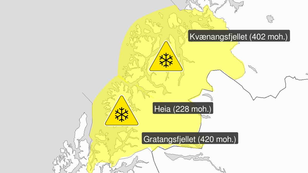 Heavy snow, yellow level, Troms, 20 September 07:00 UTC to 22 September 22:00 UTC.