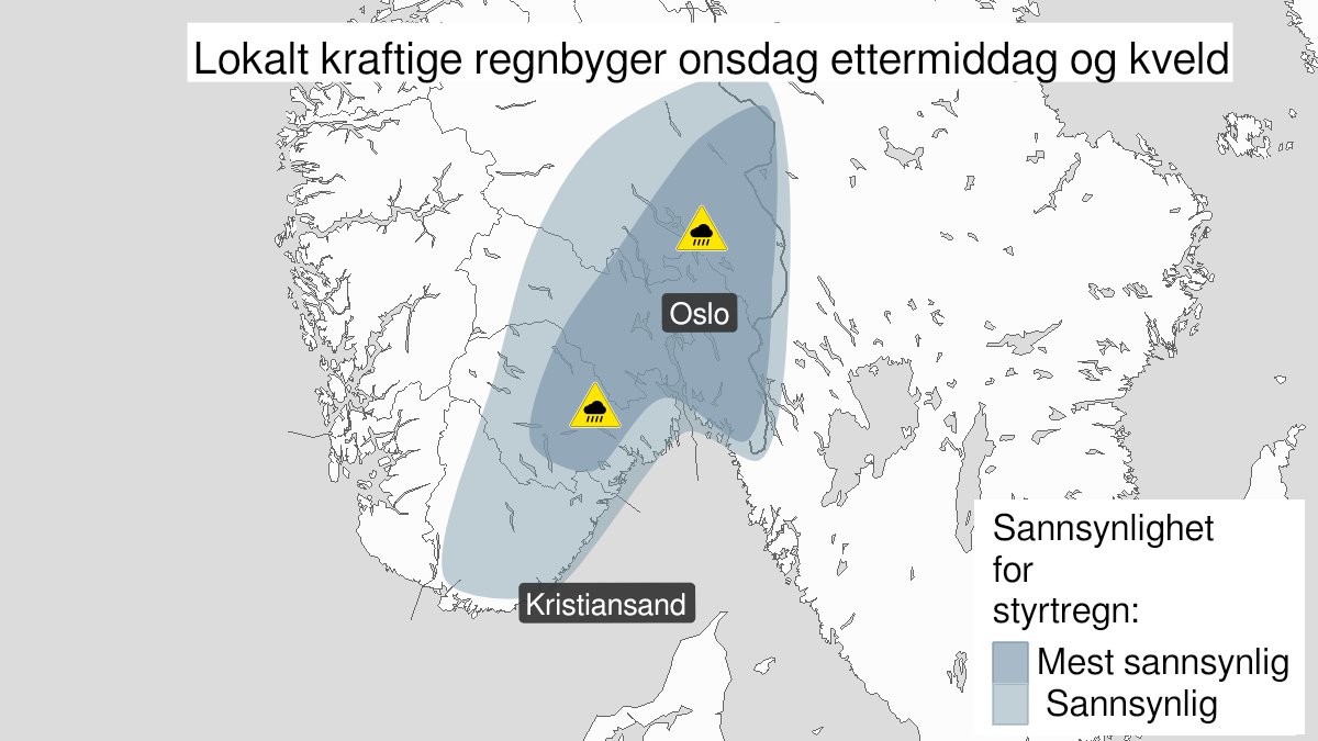 Kart over normale regnbyger, grønt nivå, Østafjells, 14 July 13:00 UTC til 14 July 22:00 UTC.