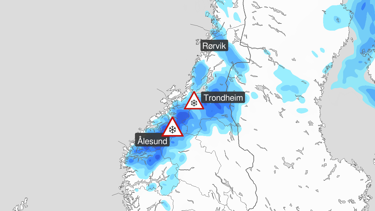 Heavy snow, yellow level, Moere and Romsdal and Troendelag, 27 October 12:00 UTC to 28 October 23:00 UTC.
