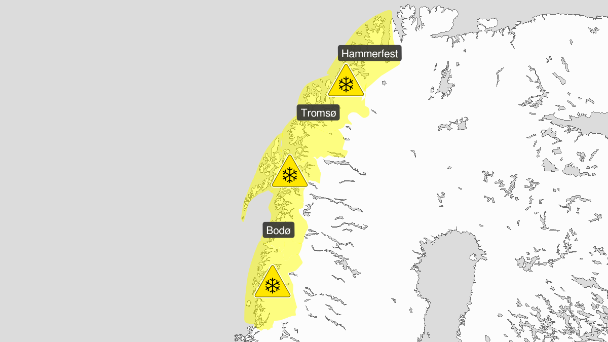 Mye snø, gult nivå, Nordland, Troms og kyst- og fjordstrøkene i Vest-Finnmark, 30 November 00:00 UTC til 02 December 23:00 UTC.