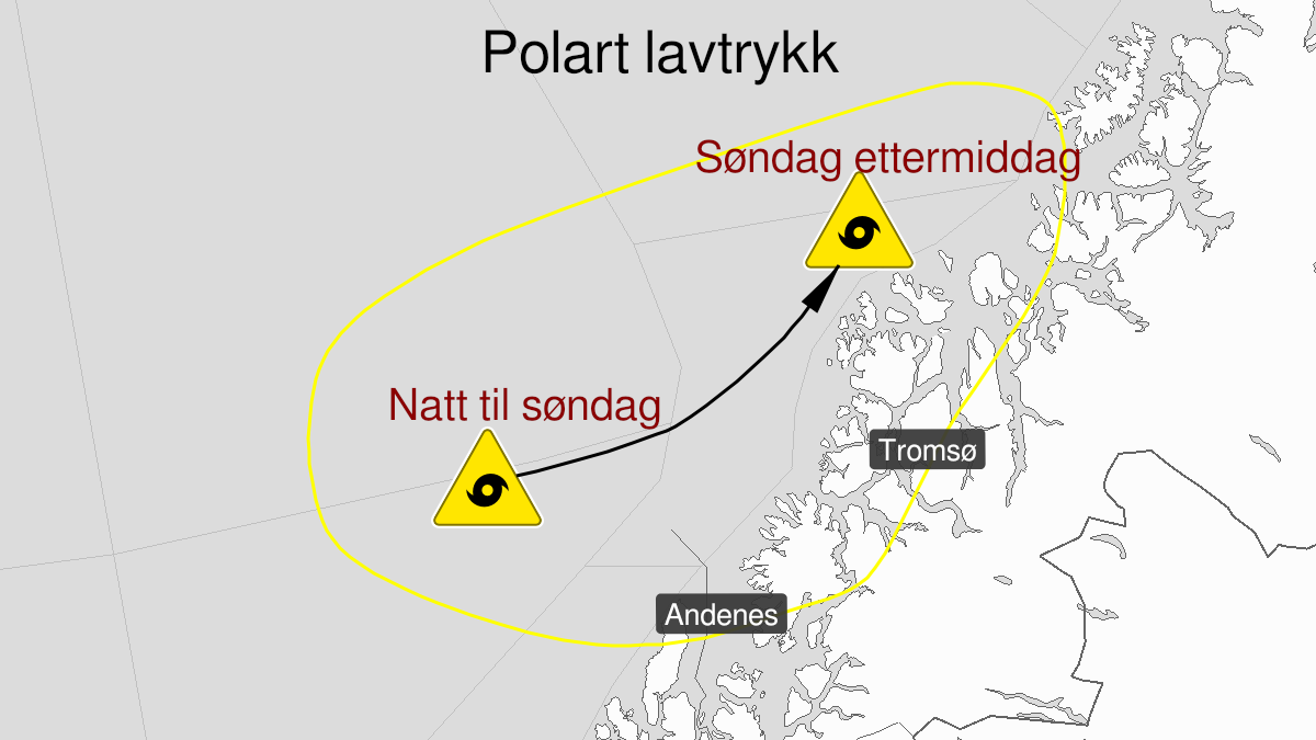 Map over Polar low, yellow level, Coast of and banks outside Troms, northern Vesteraalen and Vesteraalsbanks, Tromsoeflaket, deep D4 and deep E4, 2022-12-25T00:00:00+00:00, 2022-12-25T15:00:00+00:00