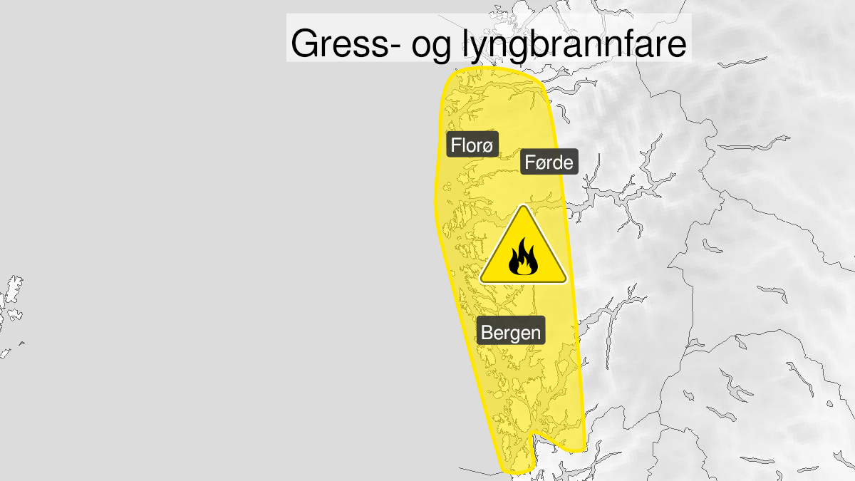 Map over Forest fire danger, yellow level, Outer parts of Vestland, 2022-11-22T11:00:00+00:00, 2022-11-25T12:00:00+00:00