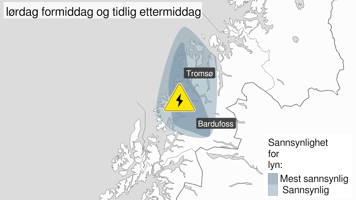 Kart over Mye lyn, gult nivå, Deler av Troms, 2024-07-06T09:00:00+00:00, 2024-07-06T12:00:00+00:00