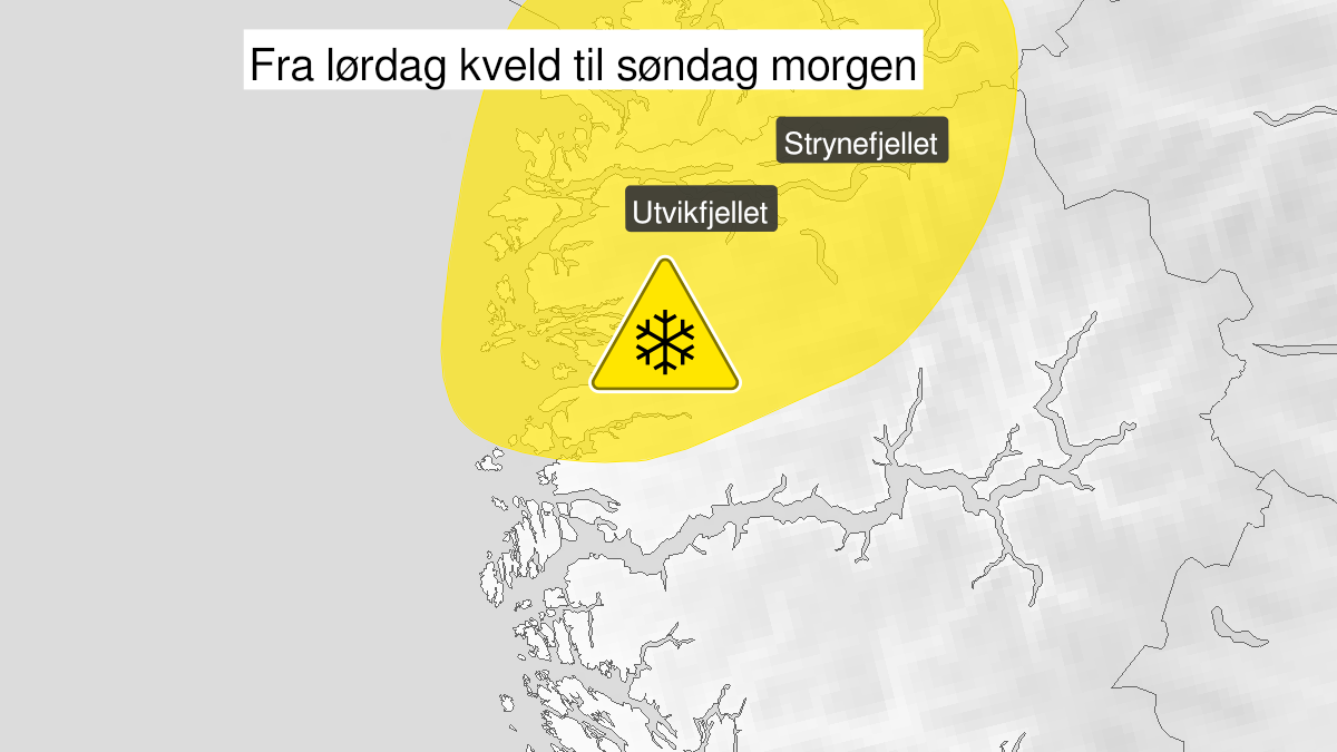 Kart over snø, gult nivå, Fjordane, 07 May 20:00 UTC til 08 May 05:00 UTC.
