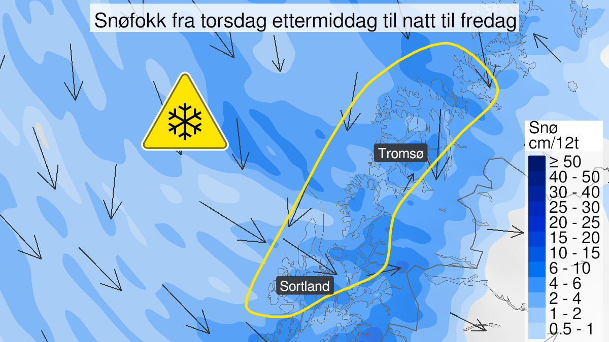 Kart over Kraftig snøfokk, gult nivå, Vesterålen og kystnære strøk i Troms, 2023-03-09T14:00:00+00:00, 2023-03-10T02:00:00+00:00
