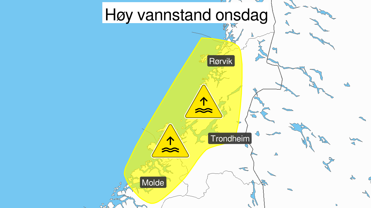 High water level, yellow level, Moere and Romsdal and Troendelag, 12 February 12:00 UTC to 12 February 15:00 UTC.