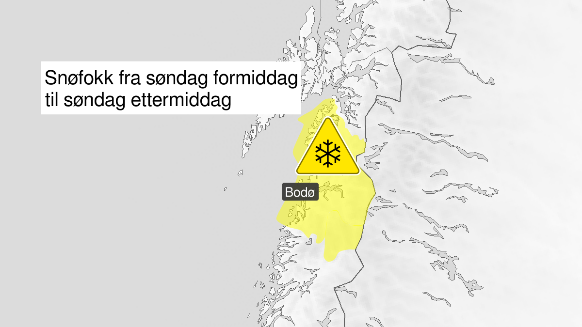 Map of blowing snow, yellow level, Saltfjellet, Salten, 22 March 10:00 UTC to 22 March 19:00 UTC.