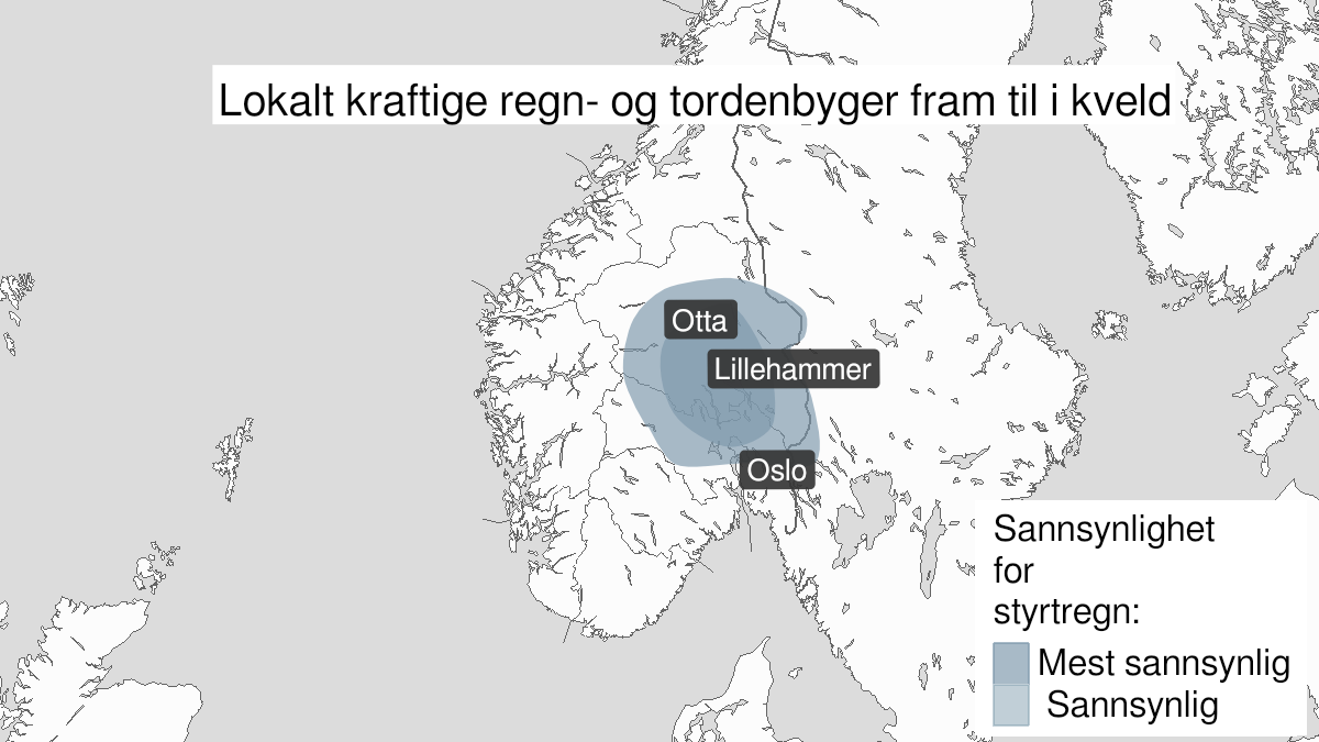 Kart over Styrtregn, gult nivå, Deler av Østlandet, 2022-07-01T05:30:00+00:00, 2022-07-01T18:00:00+00:00