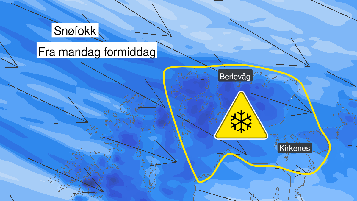 Kart over Kraftig snøfokk, gult nivå, Øst-Finnmark, 2023-02-27T09:00:00+00:00, 2023-03-01T02:00:00+00:00