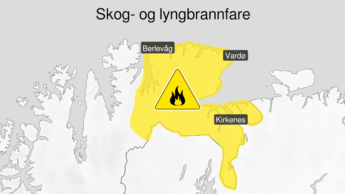 Kart over Skogbrannfare, gult nivå, Deler av Øst-Finnmark, 2024-08-20T13:00:00+00:00, 2024-08-20T22:00:00+00:00