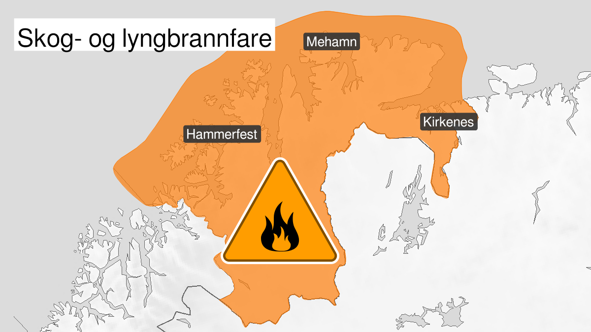 Kart over Stor skogbrannfare, oransje nivå, Finnmark, 2024-08-06T22:00:00+00:00, 2024-08-15T12:00:00+00:00