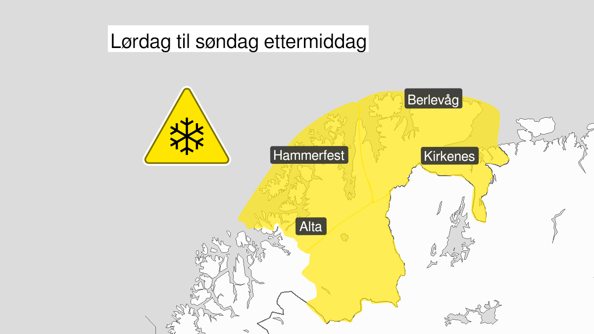 Kart over kraftig snøfokk, gult nivå, Finnmark, 22 January 06:00 UTC til 23 January 15:00 UTC.