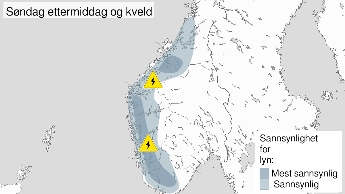 Kart over Mye lyn, gult nivå, Deler av Sør-Norge, 2023-06-18T11:00:00+00:00, 2023-06-18T18:00:00+00:00