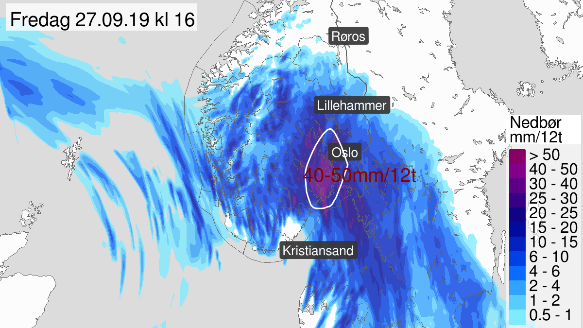 Mye regn pågår, gult nivå, Oslo, Akershus, 27 September 05:00 UTC til 27 September 21:00 UTC.