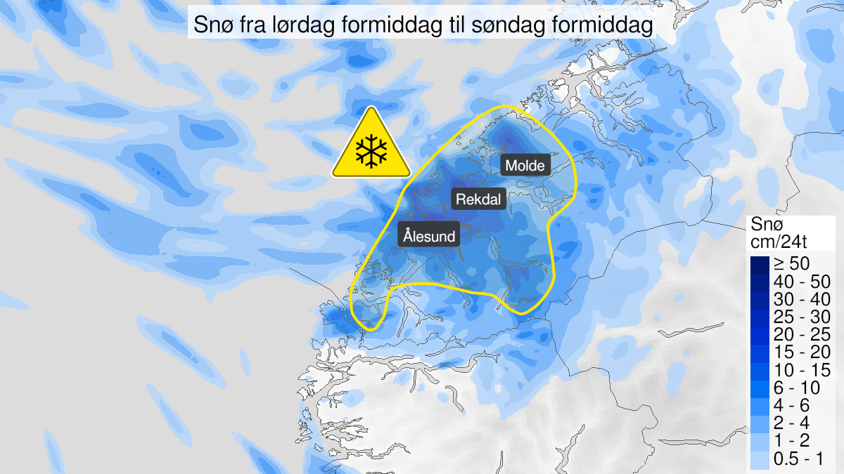 Map over Snow ongoing, yellow level, Parts of Møre og Romsdal, 2023-12-23T08:06:00+00:00, 2023-12-24T08:00:00+00:00