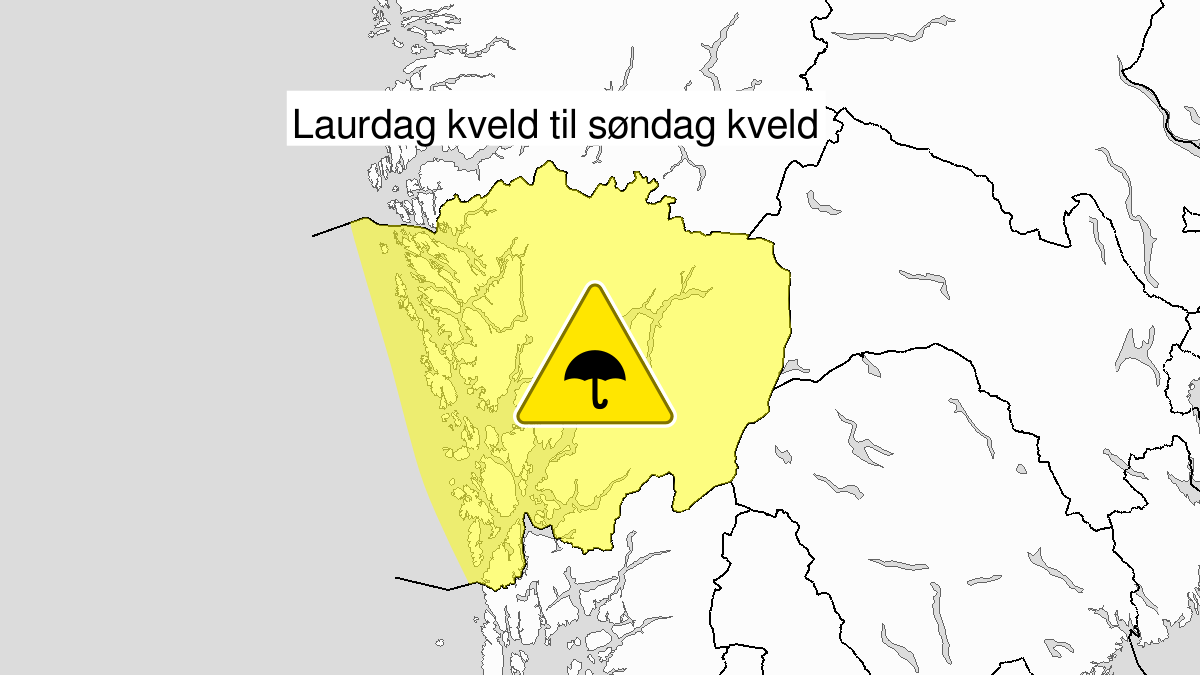 Heavy rain, yellow level, Hordaland, 14 September 14:00 UTC to 15 September 14:00 UTC.