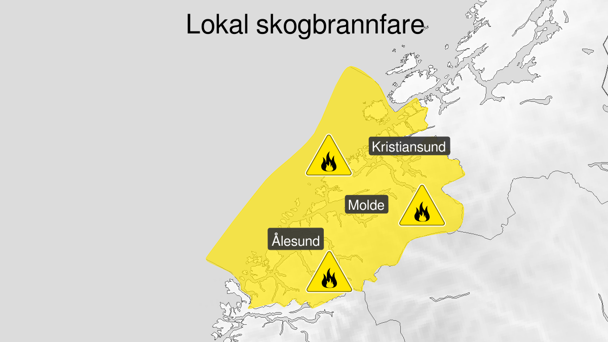 Kart over Skogbrannfare, gult nivå, Møre og Romsdal, 2023-06-26T10:00:00+00:00, 2023-06-29T00:00:00+00:00