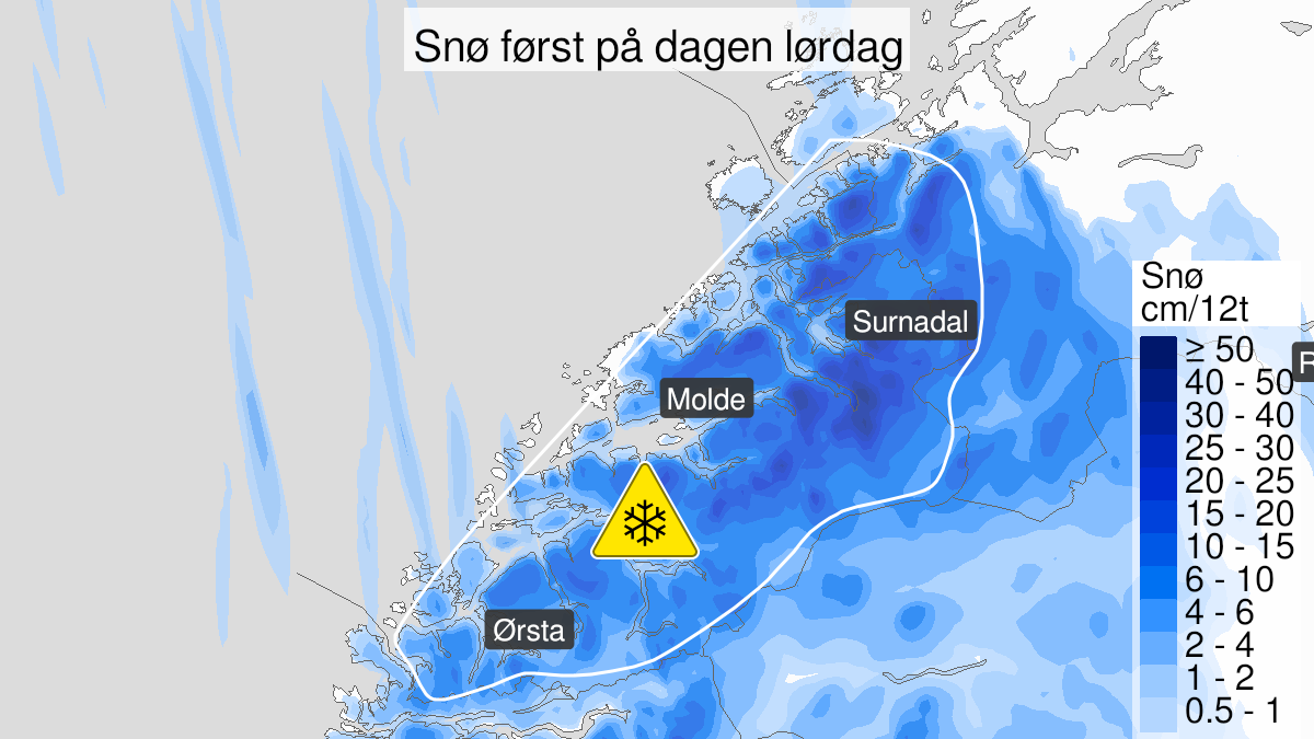 Map over Snow, yellow level, Møre and Romsdal and parts of Trøndelag, 2024-04-19T23:00:00+00:00, 2024-04-20T15:00:00+00:00
