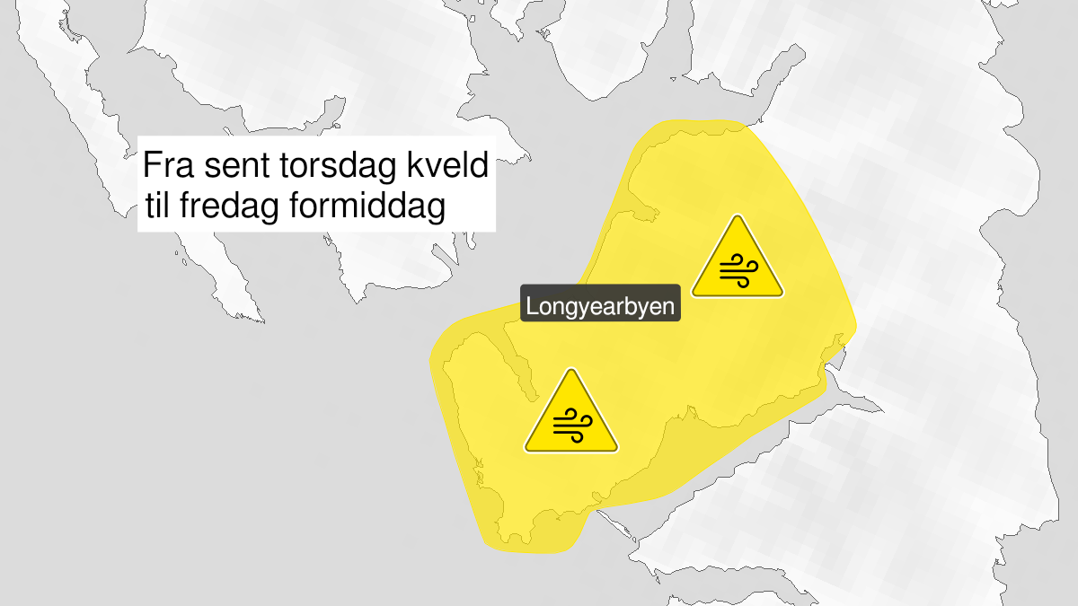 Kart over Kraftige vindkast, gult nivå, Nordenskiöldland på Svalbard, 2023-03-09T23:00:00+00:00, 2023-03-10T10:00:00+00:00