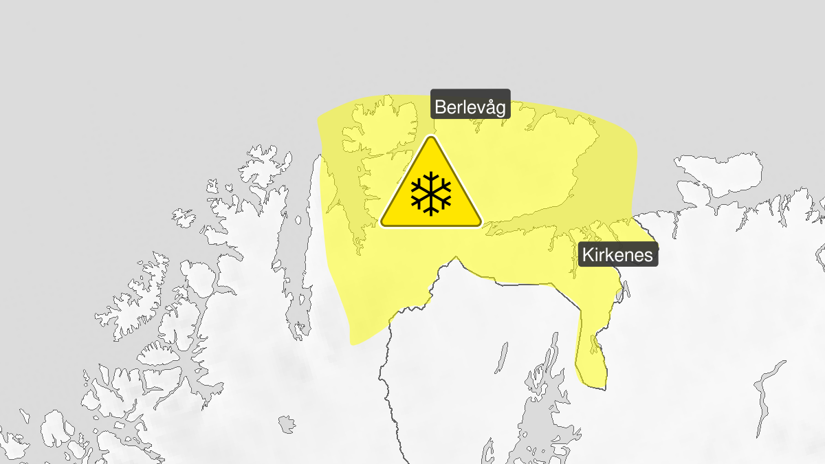 Map of blowing snow, yellow level, Øst-Finnmark, 22 March 12:00 UTC to 22 March 21:00 UTC.