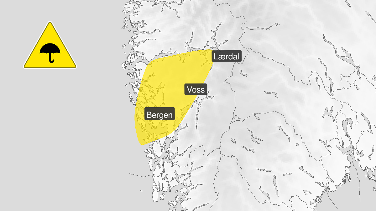 Gult farevarsel: Mykje regn treff Vestland natt til torsdag