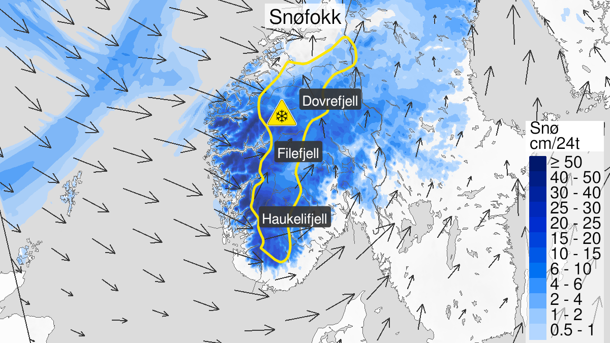 Kart over Kraftig snøfokk, gult nivå, Fjellet i Sør-Norge, 2022-12-30T12:00:00+00:00, 2023-01-01T00:00:00+00:00