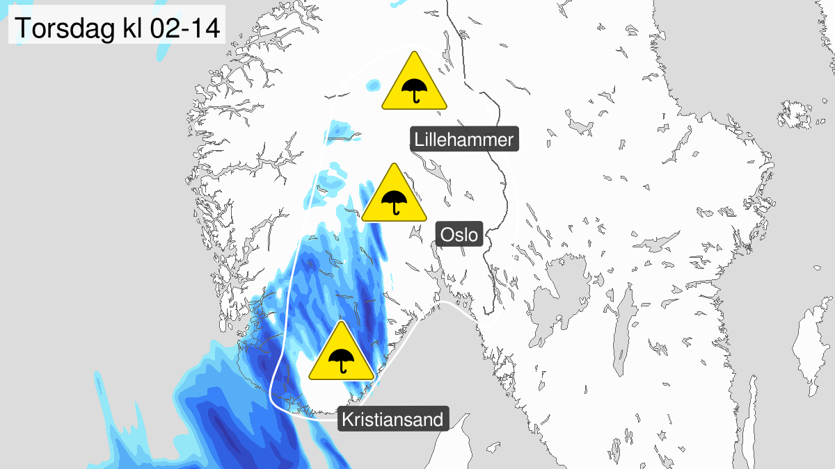 Heavy rainshowers, yellow level, Agder, 06 June 00:00 UTC to 07 June 03:00 UTC.