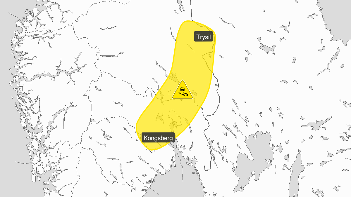 Kart over Is, gult nivå, Deler av Østlandet, 2023-01-23T14:00:00+00:00, 2023-01-23T20:00:00+00:00