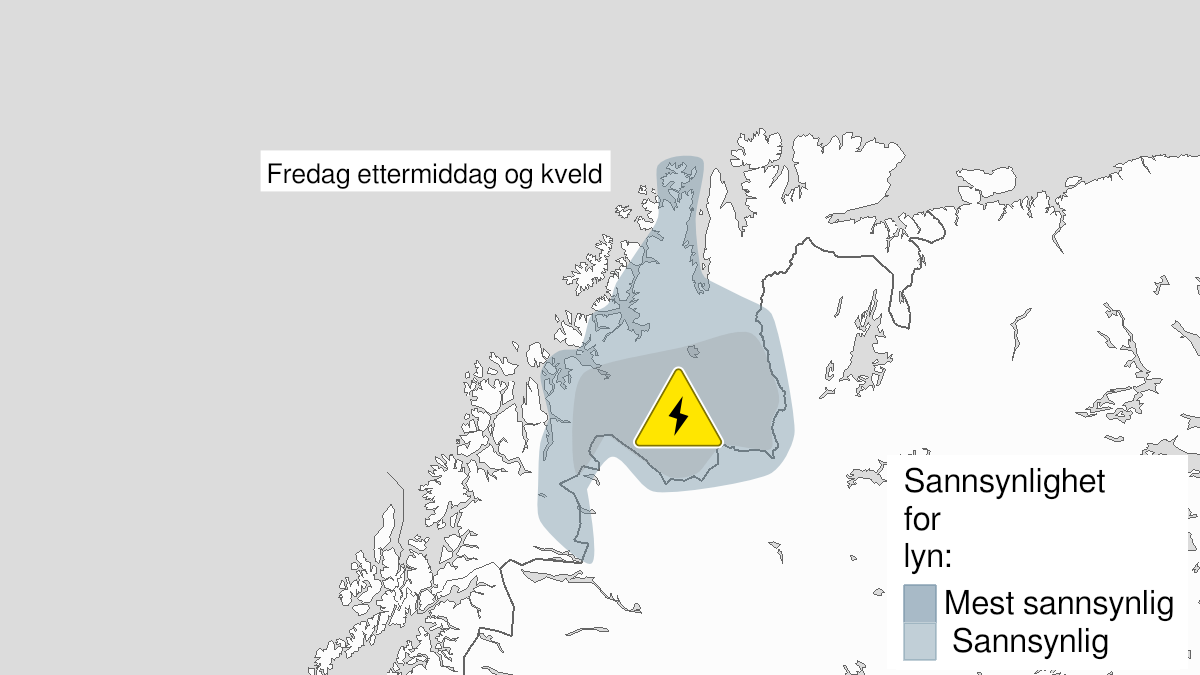 Kart over Mye lyn, gult nivå, Deler av Nord-Troms og Finnmark, 2022-07-01T12:00:00+00:00, 2022-07-01T23:59:00+00:00