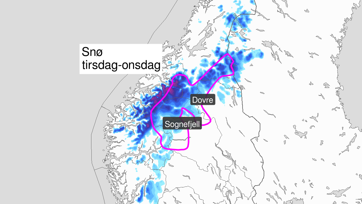 Heavy snow, yellow level, Fjellet i Soer-Norge, 17 September 10:00 UTC to 19 September 00:00 UTC.