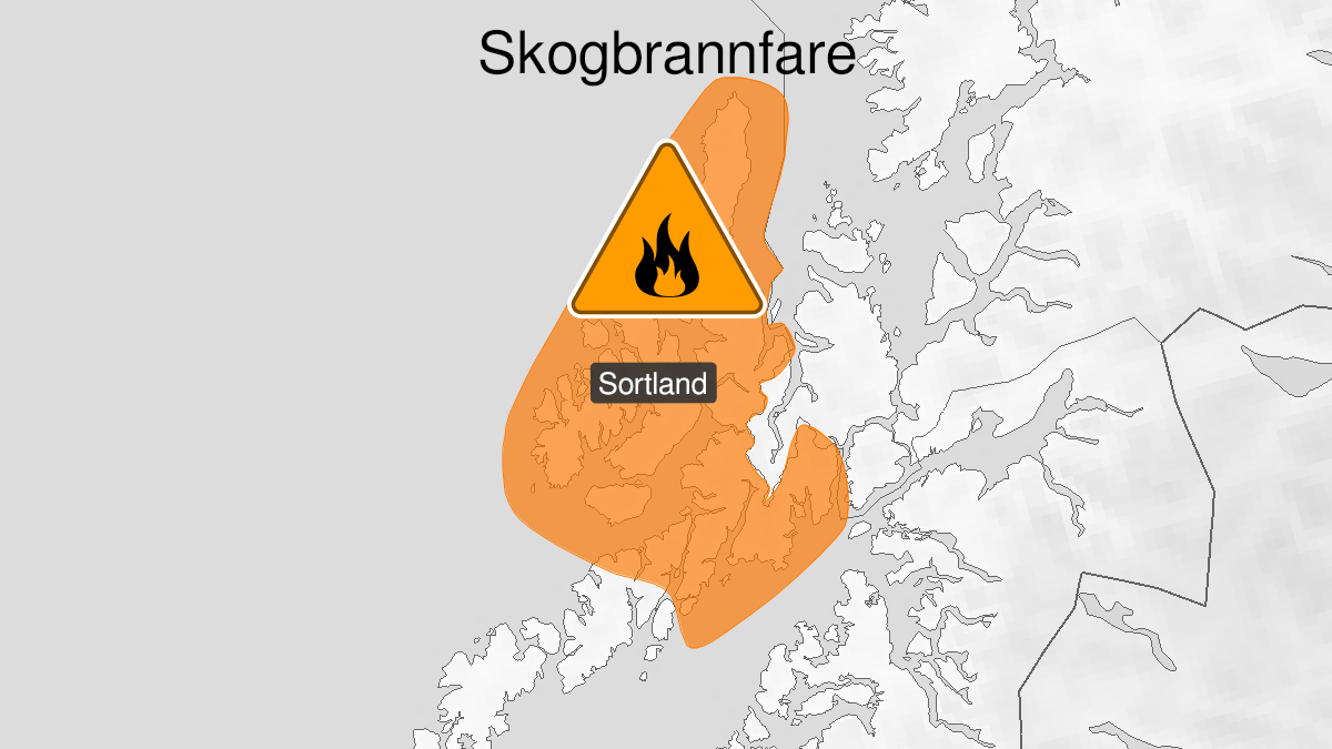 Kart over Stor skogbrannfare, oransje nivå, Vesterålen, 2024-08-06T22:01:00+00:00, 2024-08-12T12:00:00+00:00