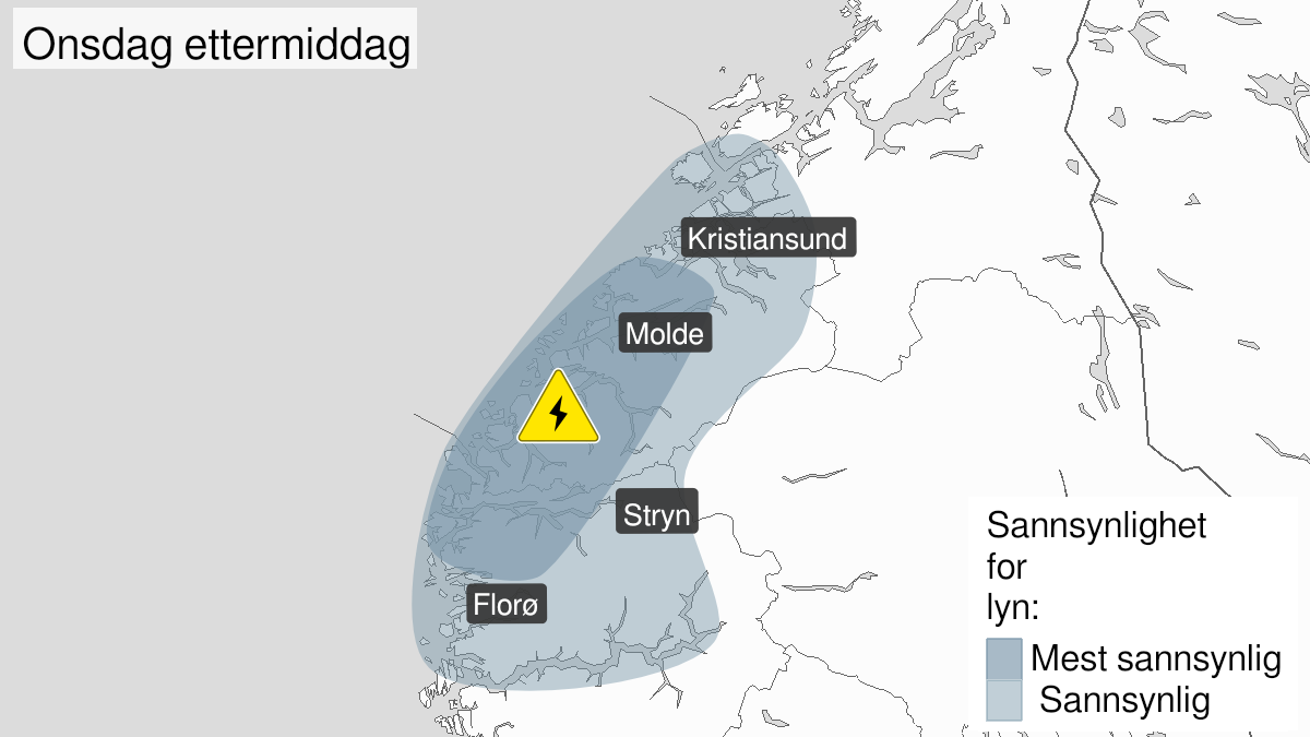 Kart over mye lyn, gult nivå, Sogn, Fjordane og Møre og Romsdal, 17 November 12:00 UTC til 17 November 17:00 UTC.