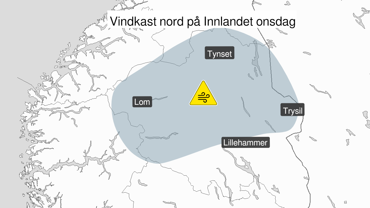 Kart over Kraftige vindkast, gult nivå, Østlandet, 2022-10-05T15:00:00+00:00, 2022-10-05T20:00:00+00:00