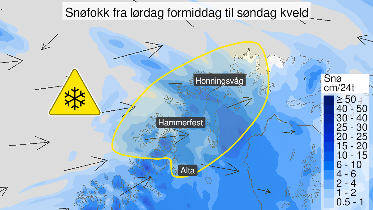 Kart over Kraftig snøfokk pågår, gult nivå, Deler av Finnmark, 2022-12-31T09:00:00+00:00, 2023-01-01T21:00:00+00:00
